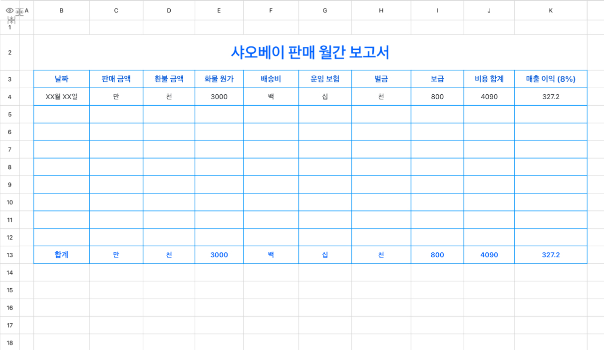 샤오베이 - 판매 월 보고서